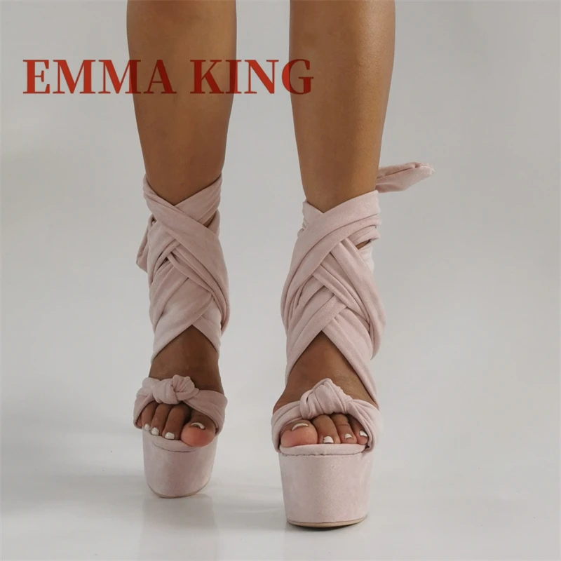 ربطة عنق حول صنادل كعب ستيليتو صنادل كعب عالي للغاية للنساء تصميم حزام متقاطع أحذية ملهى ليلي صيفية مقاس كبير