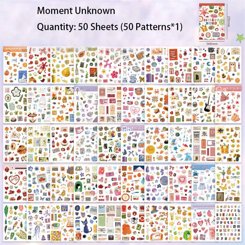 

50 Sheets Sticker Book Mixed Designs Daylight Collection Series Scrapbook Sticker Fruits Patterns Animals Patterns Diary Sticker