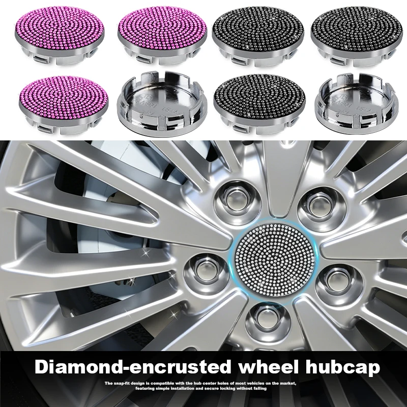 4 PCS Wheel Center Caps Crystal Diamond 52mm & 56mm No Logo Base Rim Cover Cap  Hubcaps Wheels Tires Parts Car Accessories