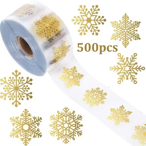 500pcs/Roll Golden Snowflake Christmas Stickers Transparent Self-Adhesive Decoration Holiday DIY Crafts Scrapbooking Supplies
