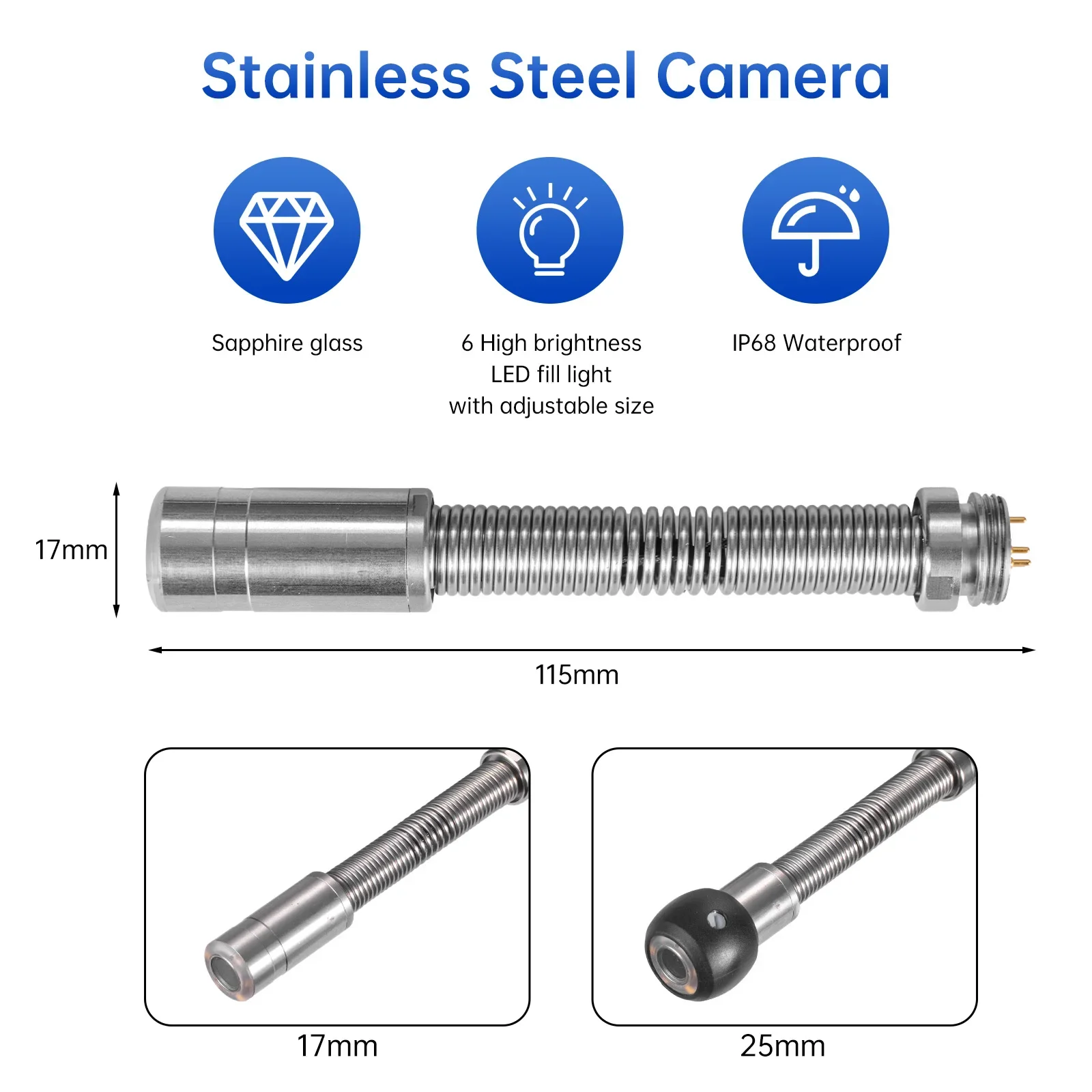 SYANSPAN Sewer Pipe Inspection Camera DVR 16GB Video Recording, Broecope Drain Camera IP68 Waterproof 8500MHA Battery 20/30/50M image 3