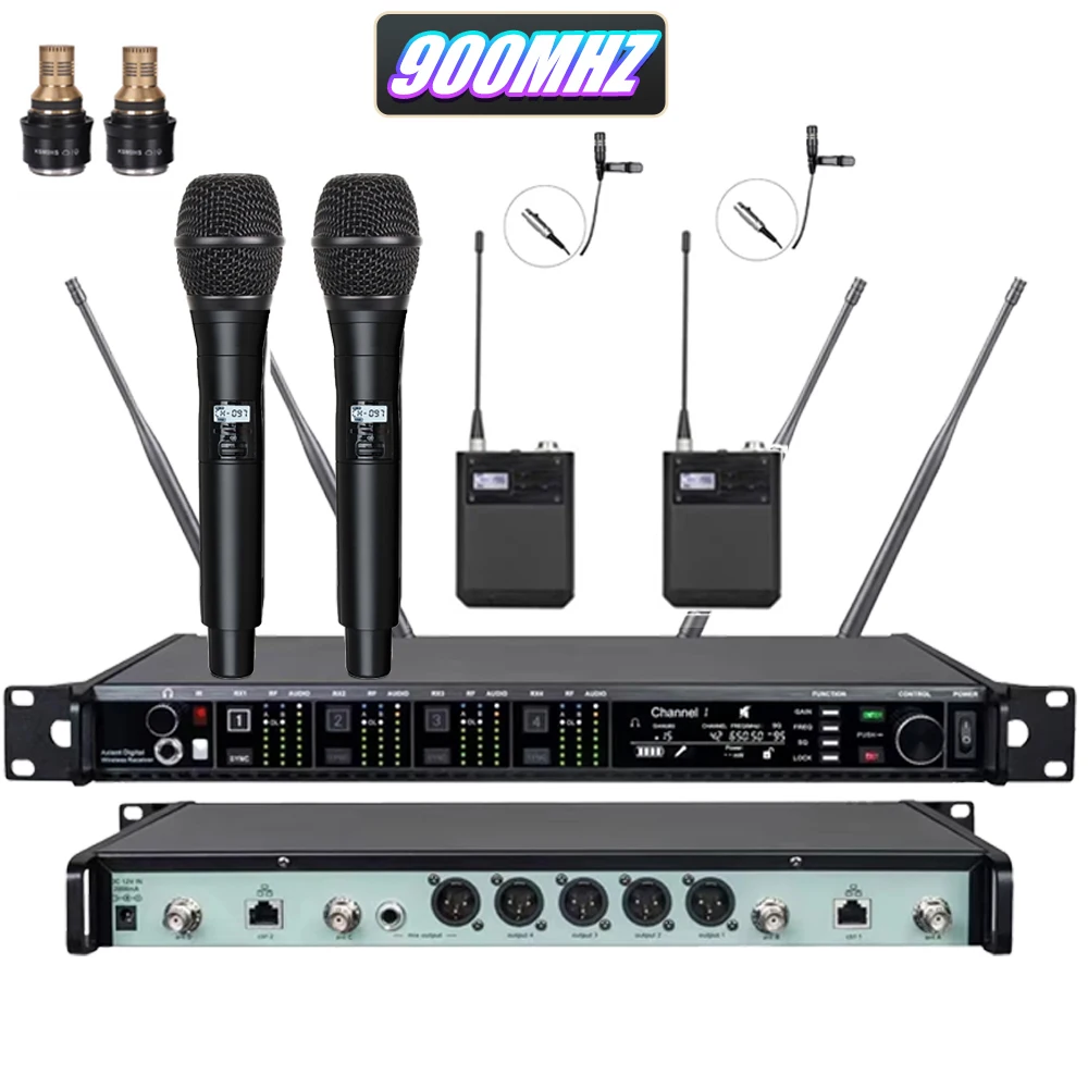 Paulkitson AD4Q KSM9 Professioneel Draadloos Microfoonsysteem 4-Kanaals 500/600/900MHZ Headset Microfoon Lavalier Voor Podium Buiten