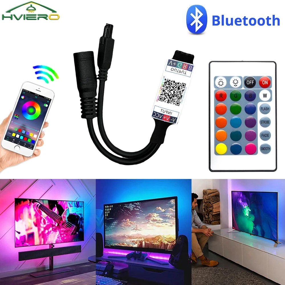 

Светодиодный цветной контроллер, Bluetooth-пульт дистанционного управления, светодиодный DC 12 В, 5050, 2835, полоски, освещение, лента, ночной инфракрасный порт, 24 клавиши, конвертируемый разъем