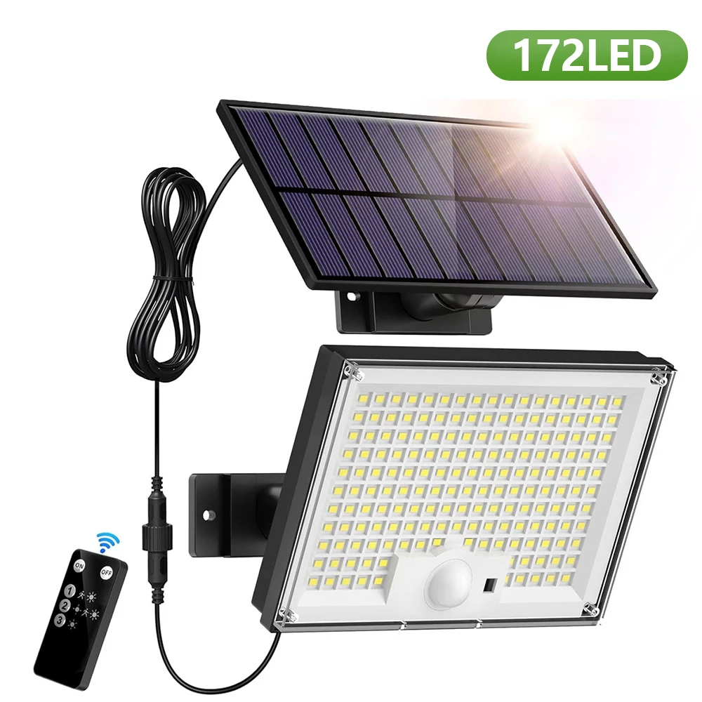 172 LED Solar Light Outdoor Waterproof Garden Lamp With Motion Sensor Floodlight Remote Control for Patio Garage Stairs Backyard