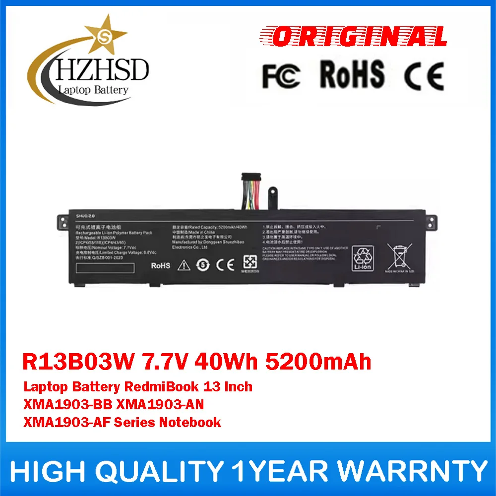 R13B03W 7.7V 40Wh 5200mAh Genuine Original Laptop Battery For Xiaomi RedmiBook 13 Inch XMA1903-BB XMA1903-AN XMA1903-AF Series