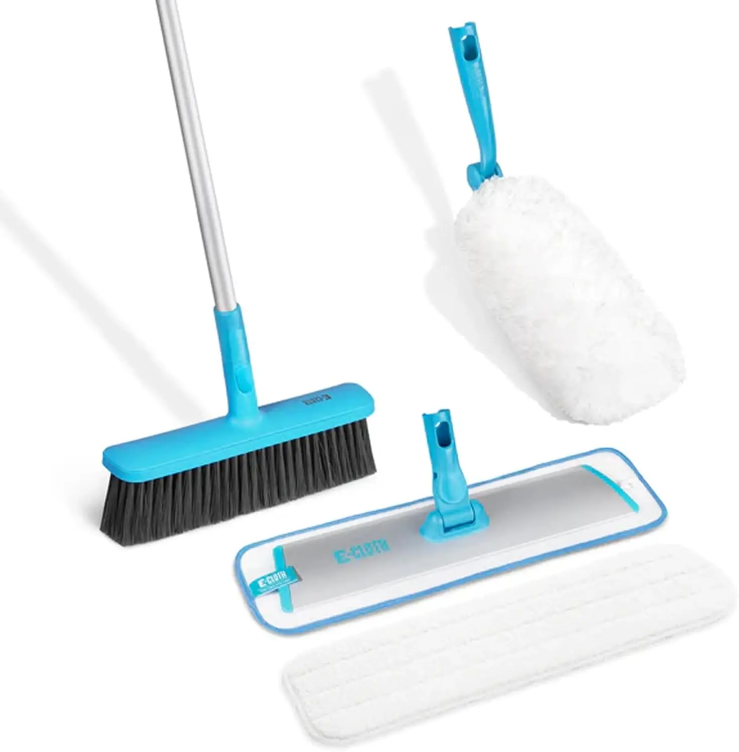 Easy-Click Home Cleaning Supplies Set - Dust Broom & Flat Mop Kit for Floor Cleaning, Wall, Ceiling, & Floor Duster, Adjustab