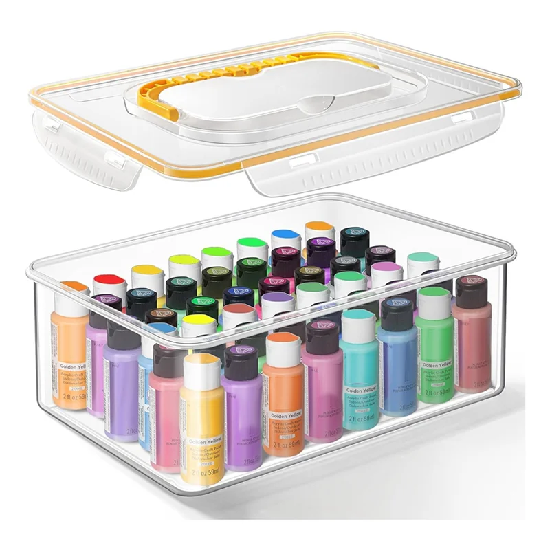 

Upgraded Acrylic Paint Storage Box For 2 Fl. Oz Acrylic Paints, 48 Bottles Capacity, Brushes Craft Organizer With Handle