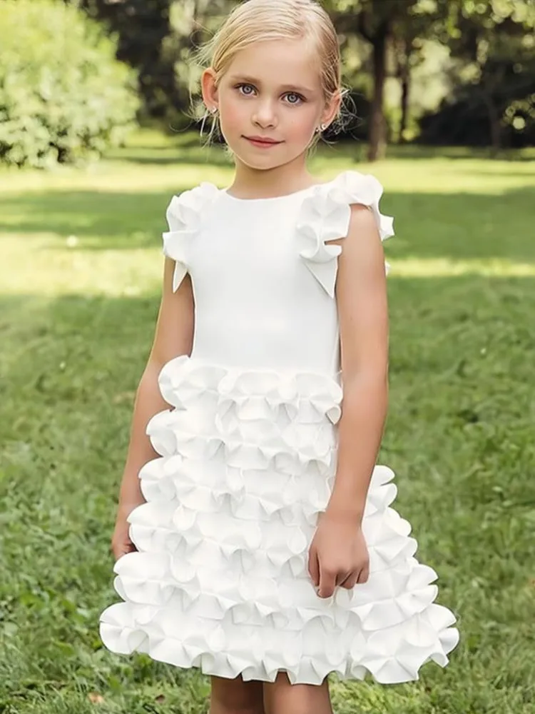 2024 New Children Boutique Princess Evening Gown Ruffles Sleeveles Design Wedding Birthday Baptism Eid Party Girls Dresses A3645