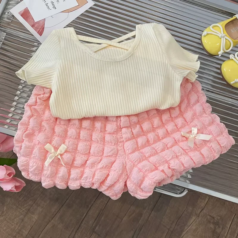 Summer Girls Set 2026 New Baby Girl Shirt+Shorts skirt sets 2 3 4 5years Kids Flower Pumpkin Pants Two Piece Set