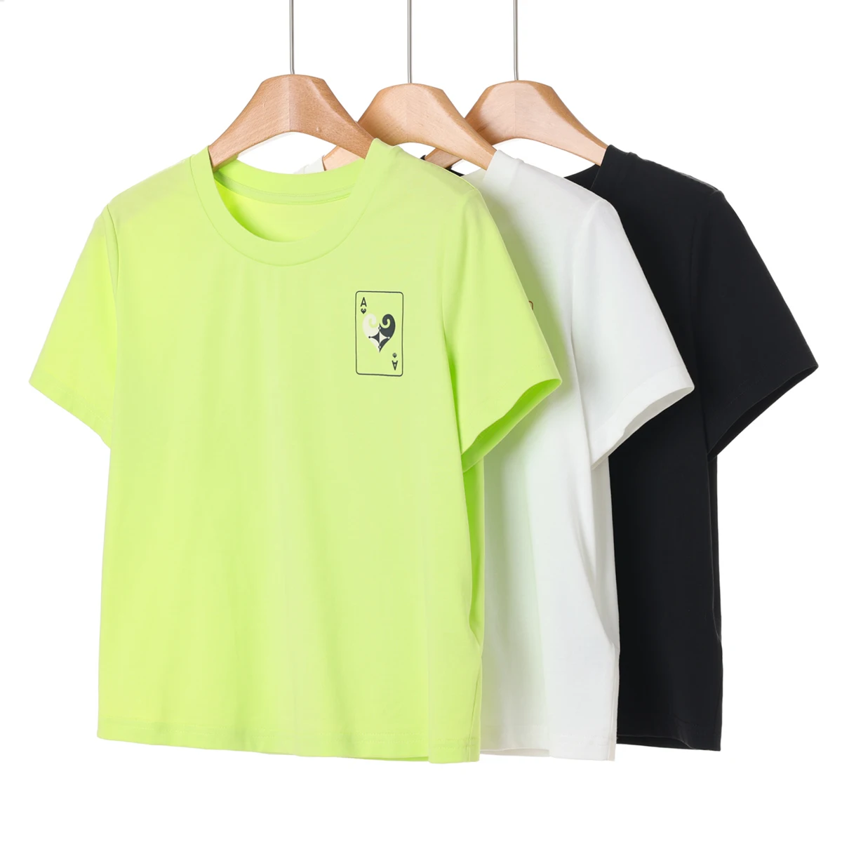 肌に優しいコットンポーカープリントtシャツ、通気性のある夏用トップス、女性用半袖ラウンドネックカジュアルウェア