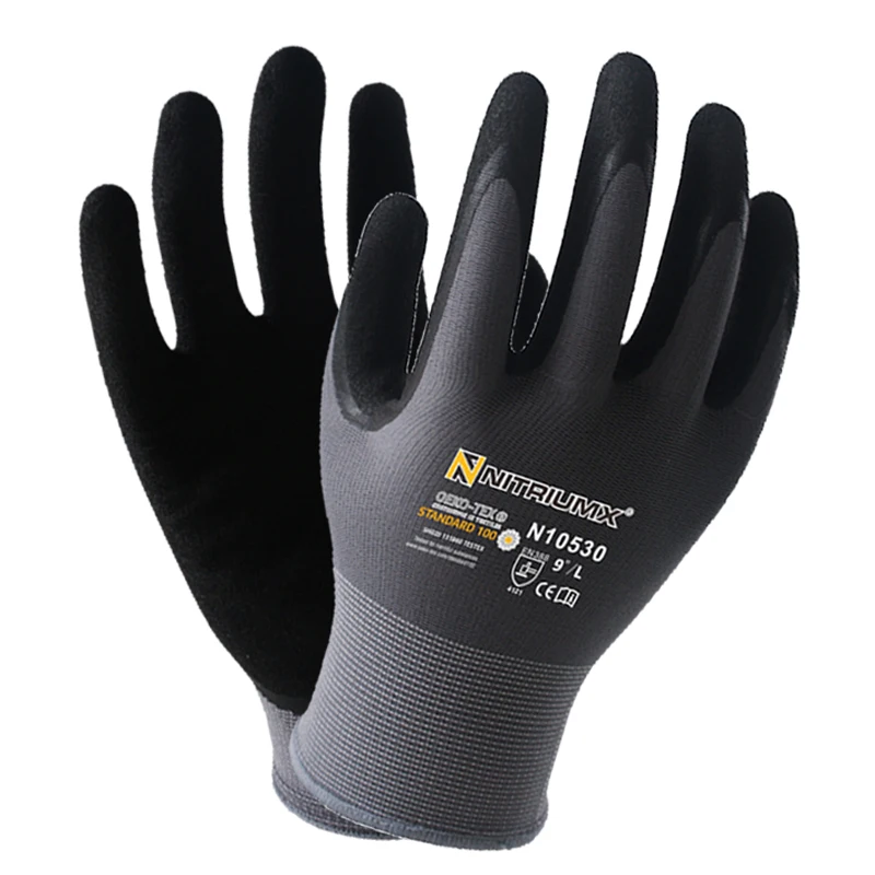 Safety Work Gloves Seamless Knit Nylon Glove with Black Micro-Foam Nitrile Grip Ideal for General Purpose Automotive Improvement