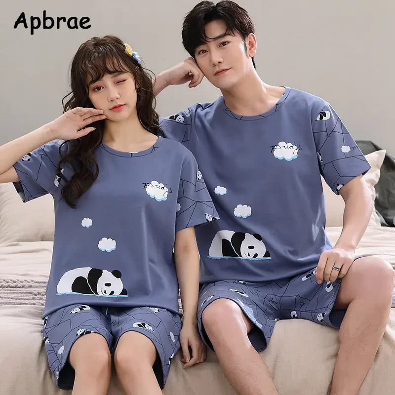 New Summer Fashion Couple Round Collar Pajamas Set Kawaii Duck Printing Sleepwear for Young Lovers Homesuit Couple's Loungewear