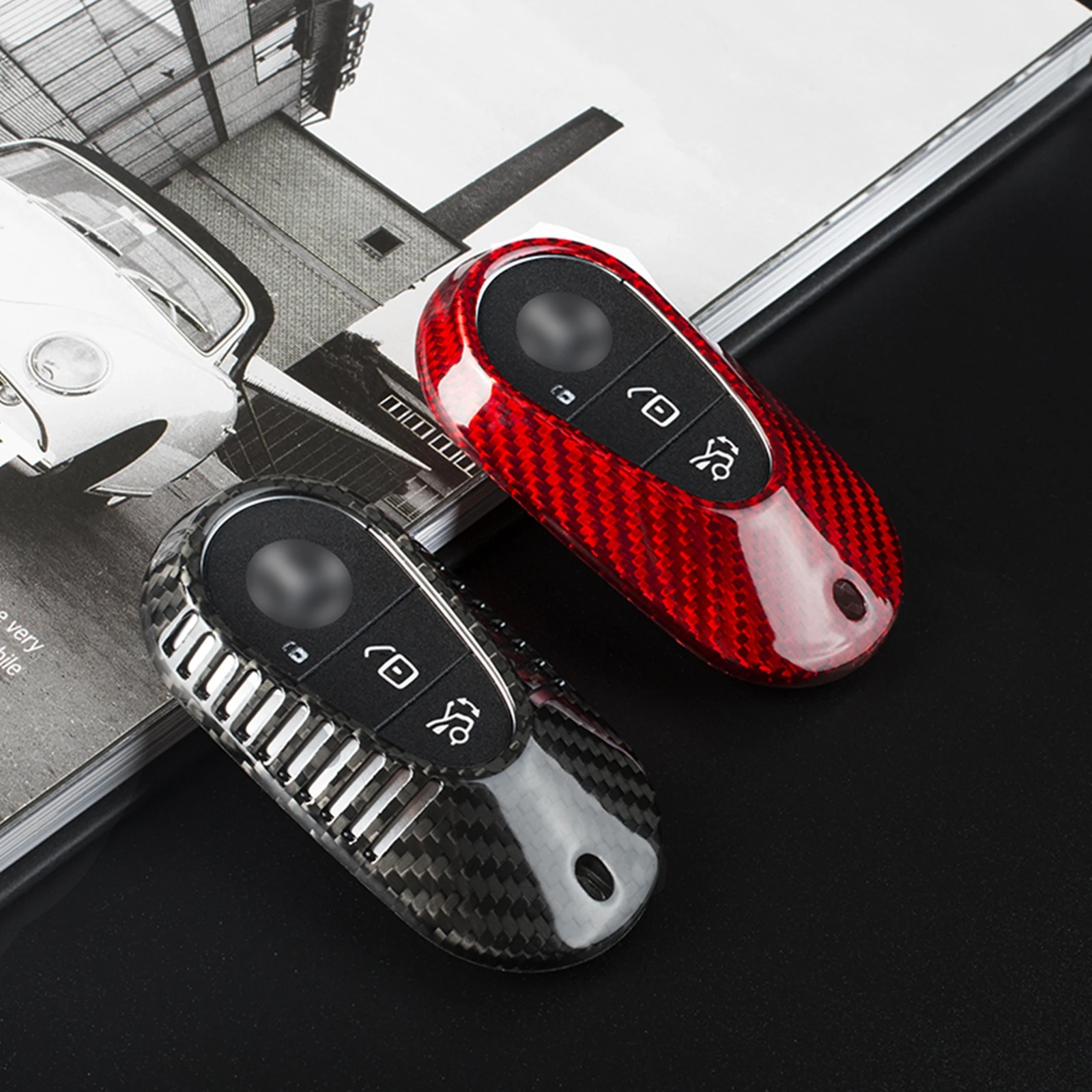Pop For Mercedes Benz E S Class S400 S320l S350l S450l S500l 2021 Carbon Fiber Case Trim Red/Black Remotes Soft TPU Key Fob Cove