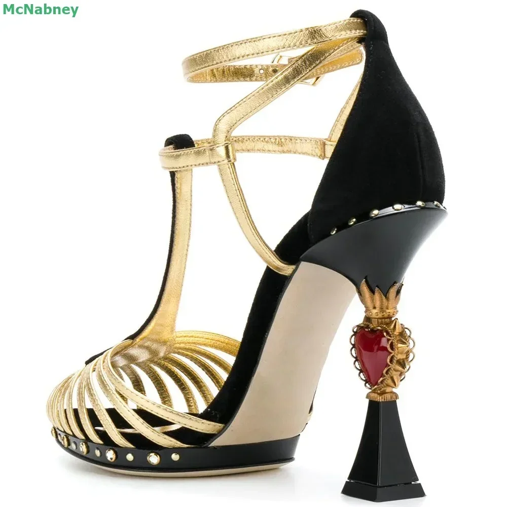 مربع الأحجار الكريمة كعب الصنادل غطاء الظهر ضيق الفرقة مختلط الألوان اللمحة تو الكاحل مشبك حزام مثير أنيقة الصيف النساء الأحذية