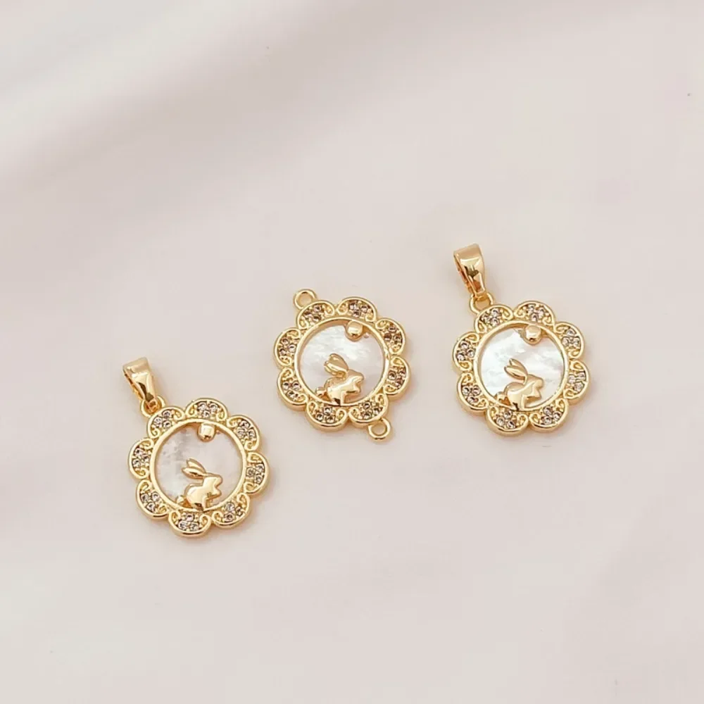 

14K Gold-plated Zirconium-inlaid Shell Moon Rabbit Pendant, DIY Handcrafted Bracelet, Necklace, Link Pendant, Pendant