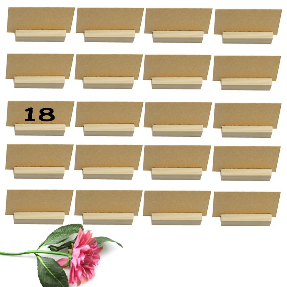 20pcs Desktop Note Holder Picture Table Photo Stand Business Card ID Menu Flat Base Wood Rectangle Design Wedding Party