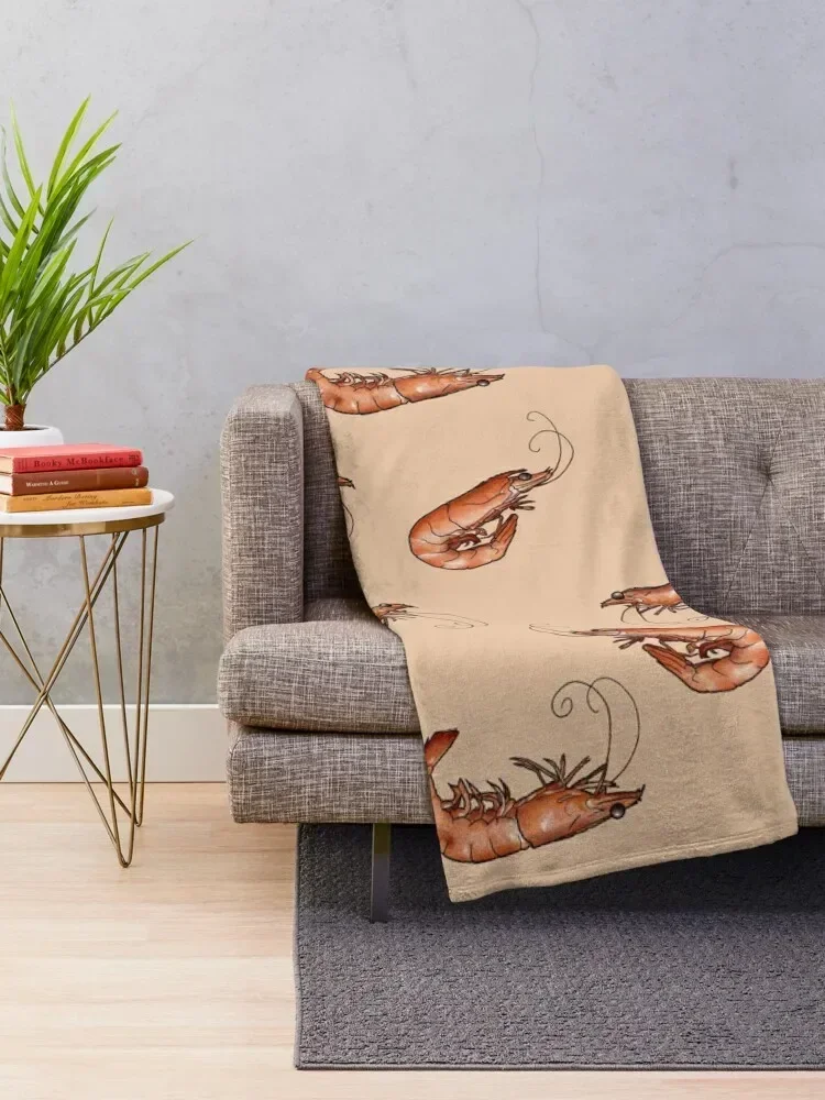 All the Prawns and Shrimp Seafood Feast in Peach Throw Blanket Loose Sofa Flannel Blankets