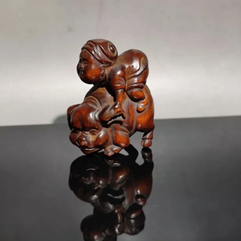 

vintage wood carving mini home decor wooden Boxwood pig statue car decoration