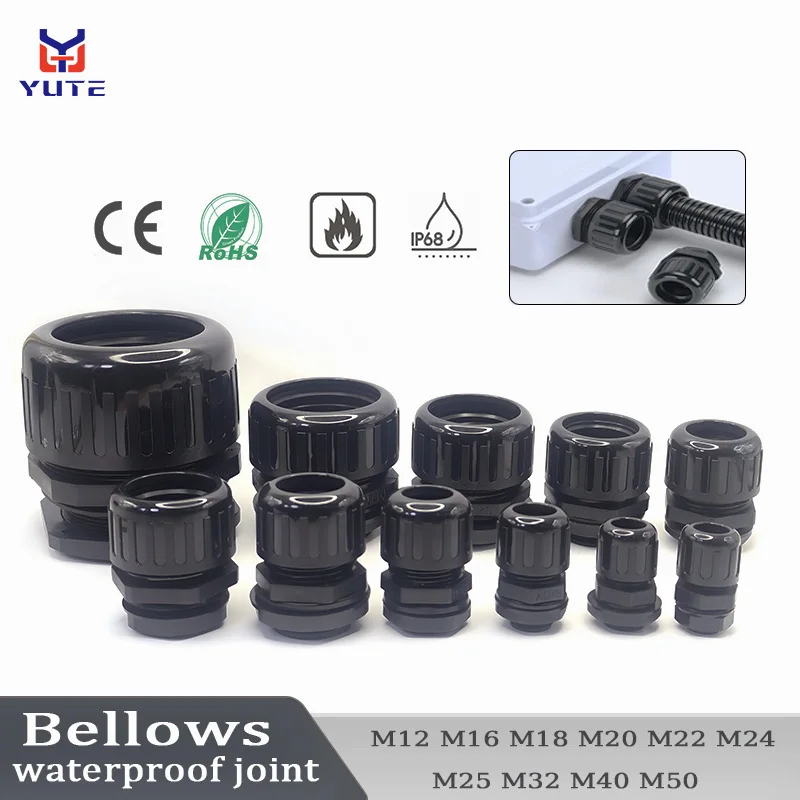 1/5/10PCS Bellows Waterproof Joint Nylon Plastic Hose Connector accessories M Type Metric External Thread Flame Retardant Seal