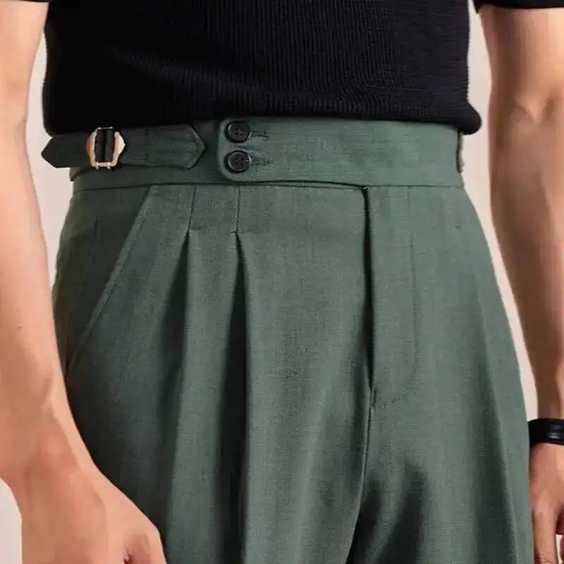 2025 nuevo estilo italiano doble plisado neápolita pantalones formales para hombre Casual negocios pierna recta pantalones de oficina de cintura alta hombres