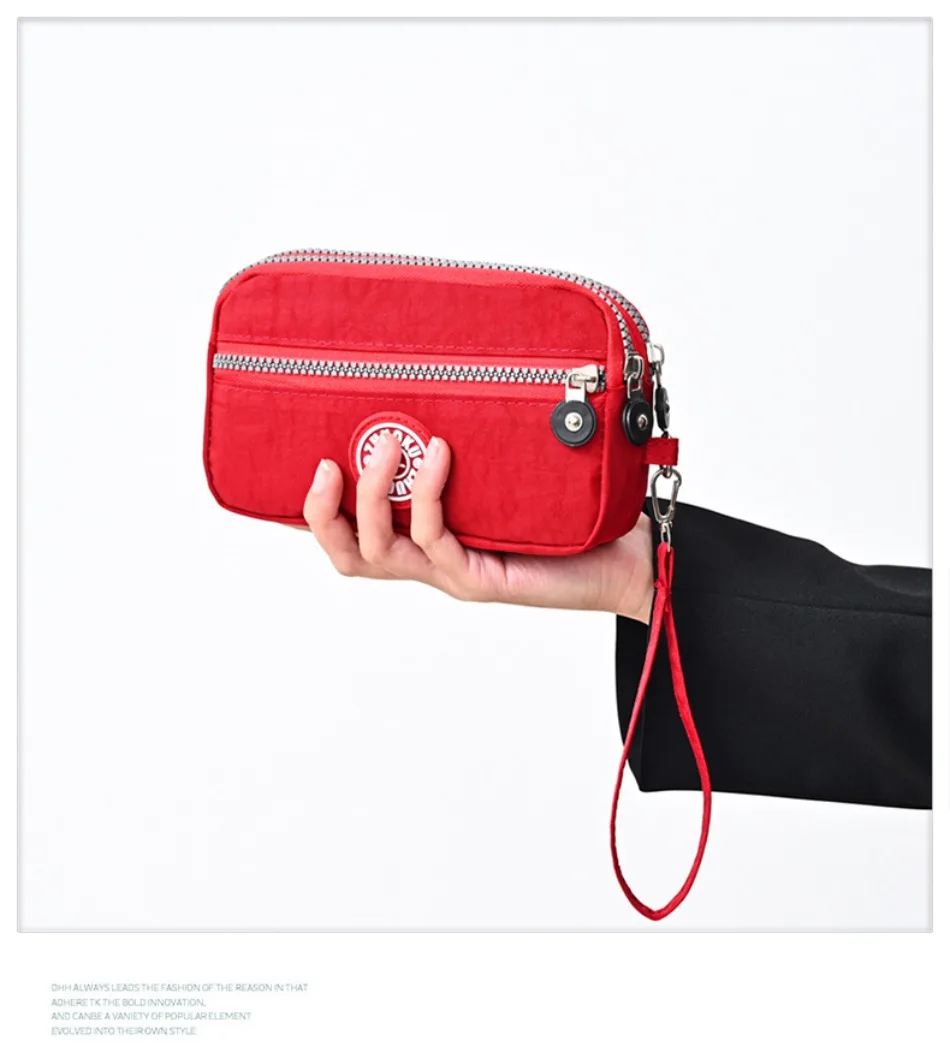 2026 New Clutch Women's Bag Three-Layer Zipper Mini Nylon Cloth Solid Color Mobile Phone Bag Coin Purse
