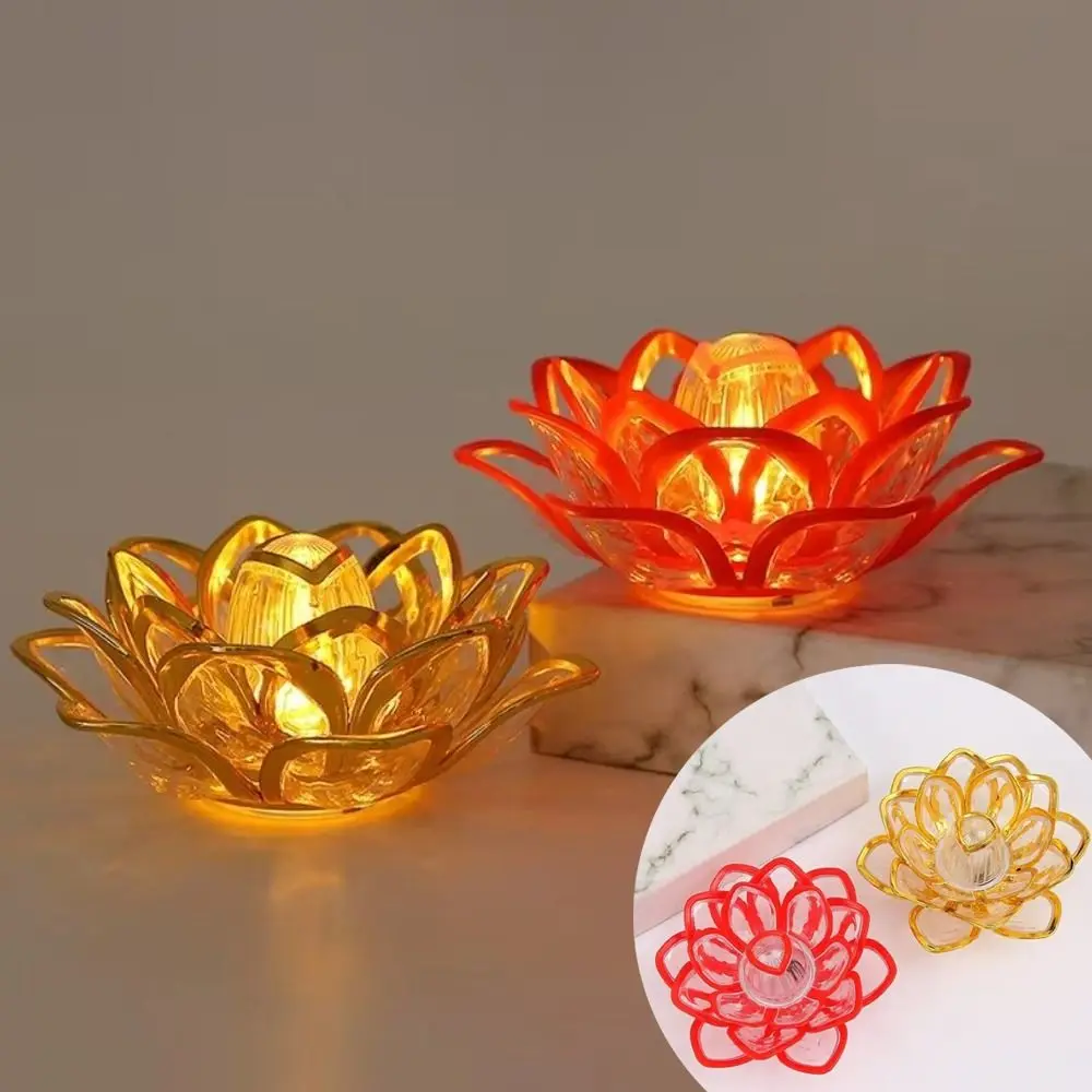 Warm Light Source LED Lotus Lamp Atmosphere Lighting Battery Operated Flameless Candle Plastic Electronic Candle Light