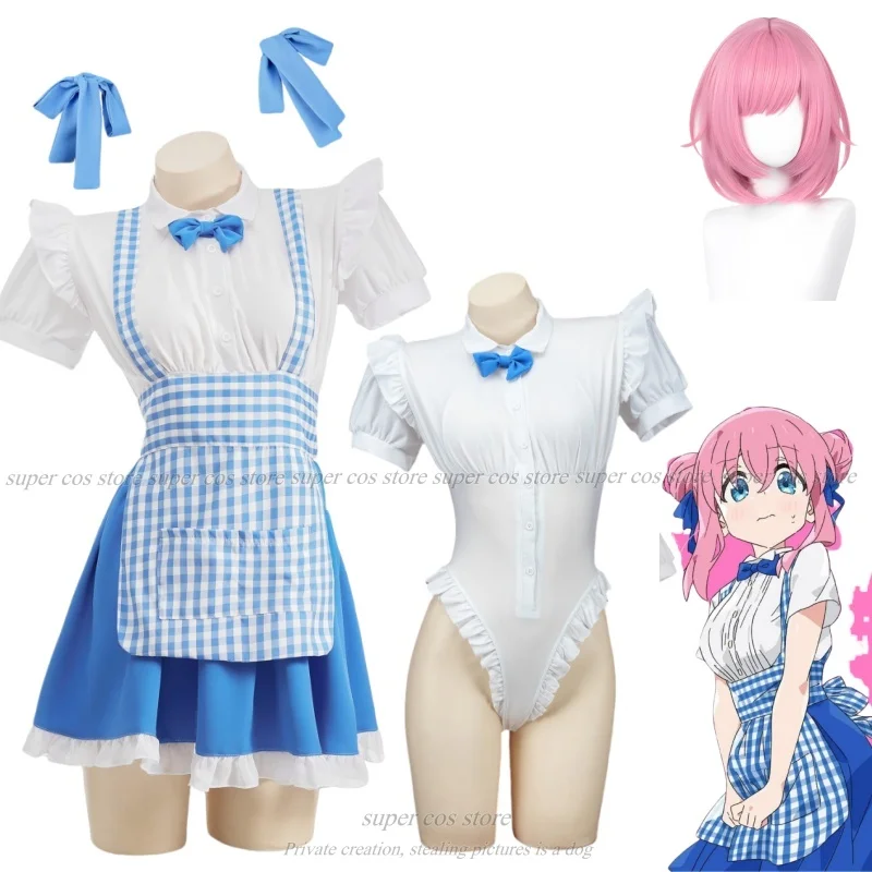 Girls Woman Amine Cosplay Costume Waitress Maid Party Stage Costumes Alice in Wonderland Blue Light Tone Lolita Maid Costume