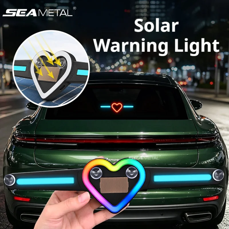 SEAMETAL Car Vibration Alert Light Solar Rechargeable Heart Shaped LED Window Decoration Warning Lamp Side Rear Window Lamps