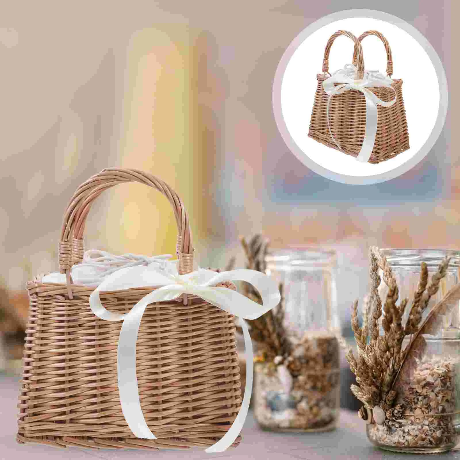 White Handbags for Women Rattan Flower Basket Container Wicker 2350X1550X1300CM Decorative Storage Wedding Gift Girl