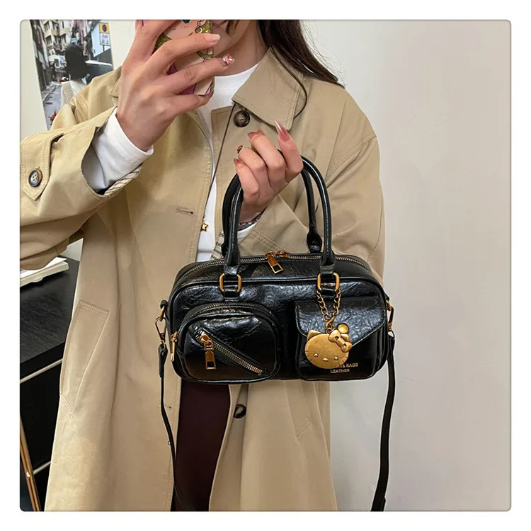 حقيبة بولينج للنساء 2025، حقيبة يد جلدية متعددة الجيوب، مقبض علوي عصري وحقيبة كتف، محفظة كروس على الطراز العتيق