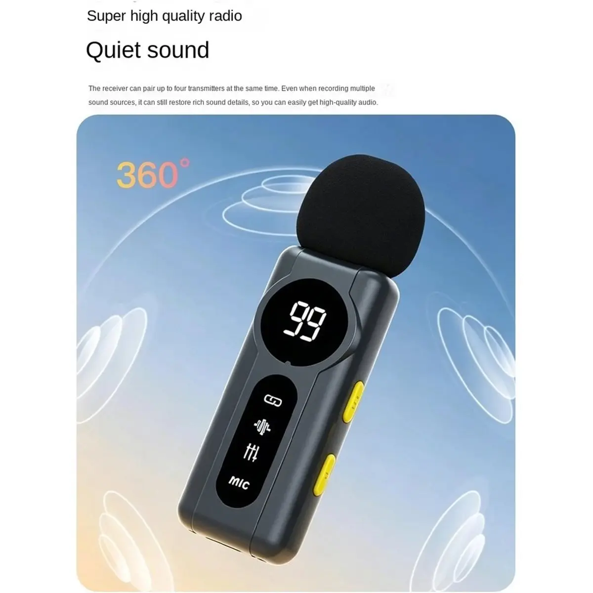 newA10R Wireless Lavalier Microphone with 4 Receiver Mic Noise-Canceling Portable Audio Video Recording Mini Mic