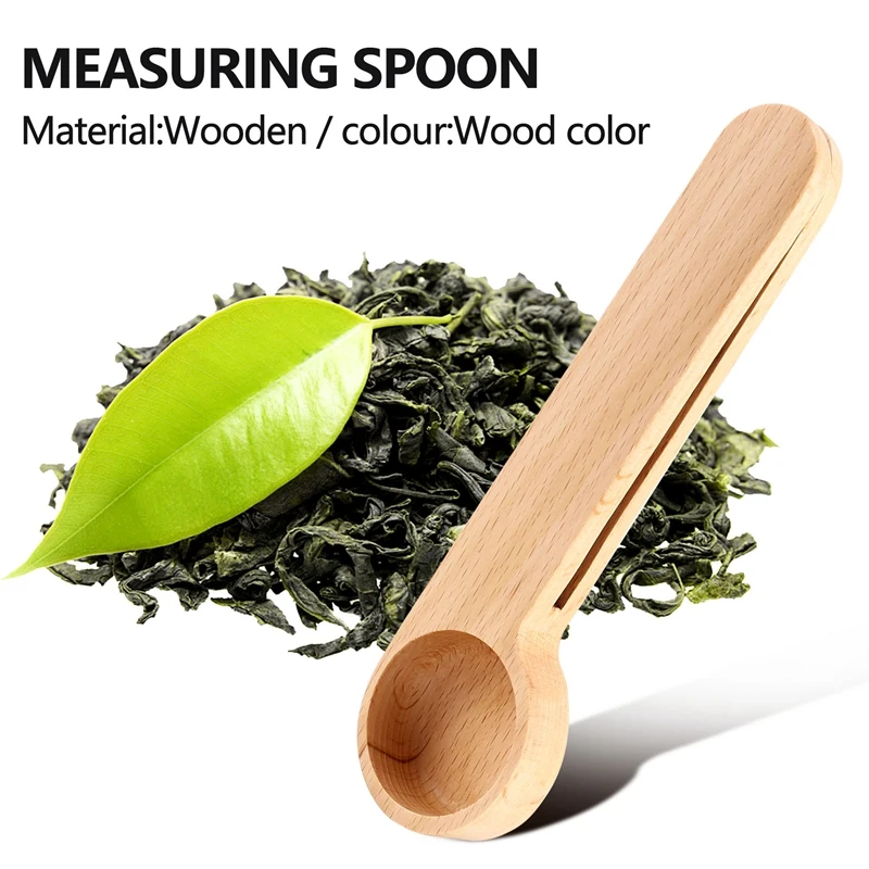 5 Pcs Wooden Coffee Scoop And Bag Clip Measure Spoon 2-In-1 Bags Sealer Measuring Spoon For Beans,Espresso Coffee,Tea