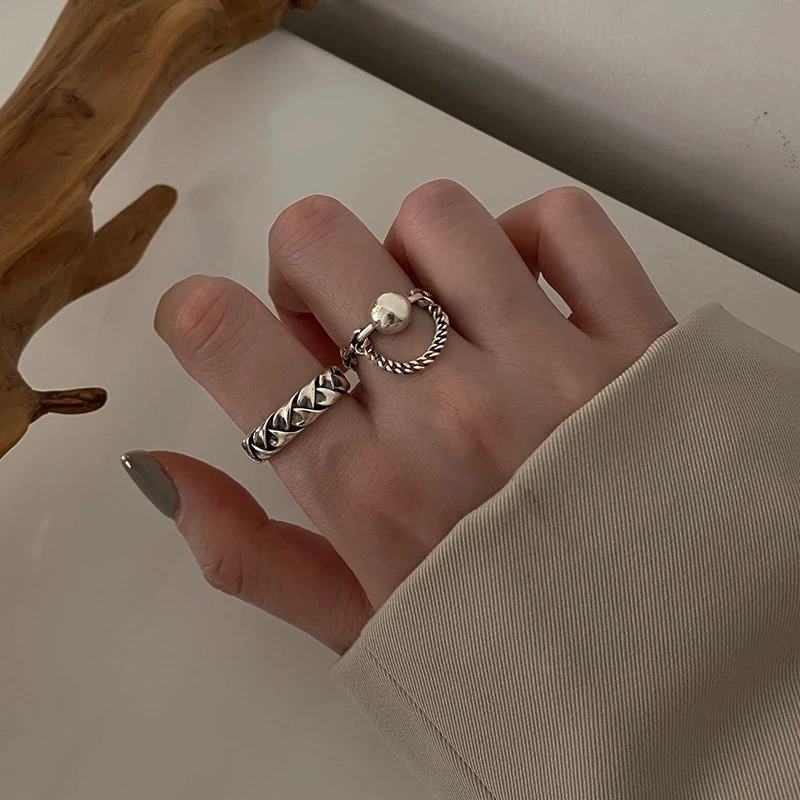 FOXANRY Silver Color Rings Fashion Couples Hip Hop Vintage Simple Geometric Design Thai Silver Party Jewelry Wholesale