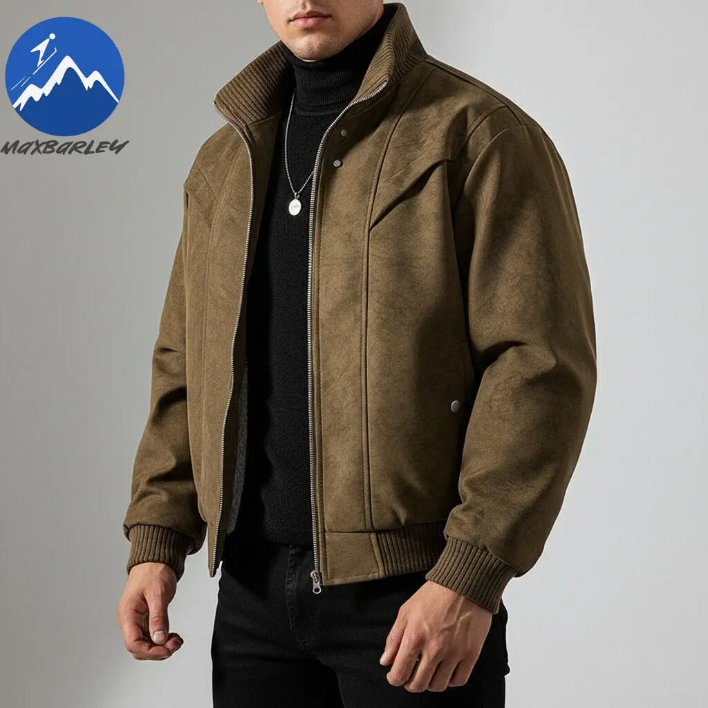 

Maxbarley Мужская зимняя новая замшевая куртка на флисовой подкладке из искусственной кожи, толстое теплое стеганое пальто, свободная посадка, повседневная хлопковая верхняя одежда в гонконгском стиле