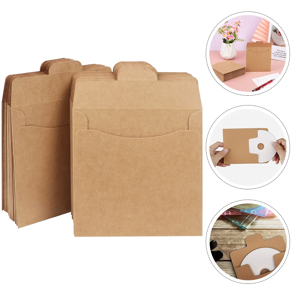 50 Pcs Strong Paper Bags CD Brown Kraft Envelope for Storage File Pouches Multi-function