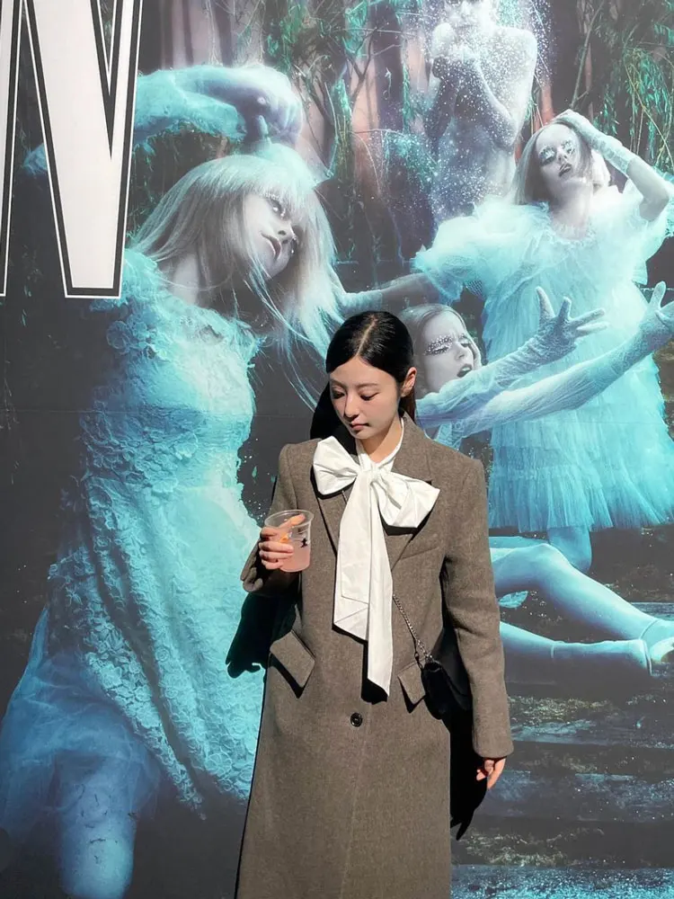 Manteau en laine authentique coréen Sle, marque rétro L ** K, Long col de costume Sve, manteau en laine de qualité supérieure pour femmes