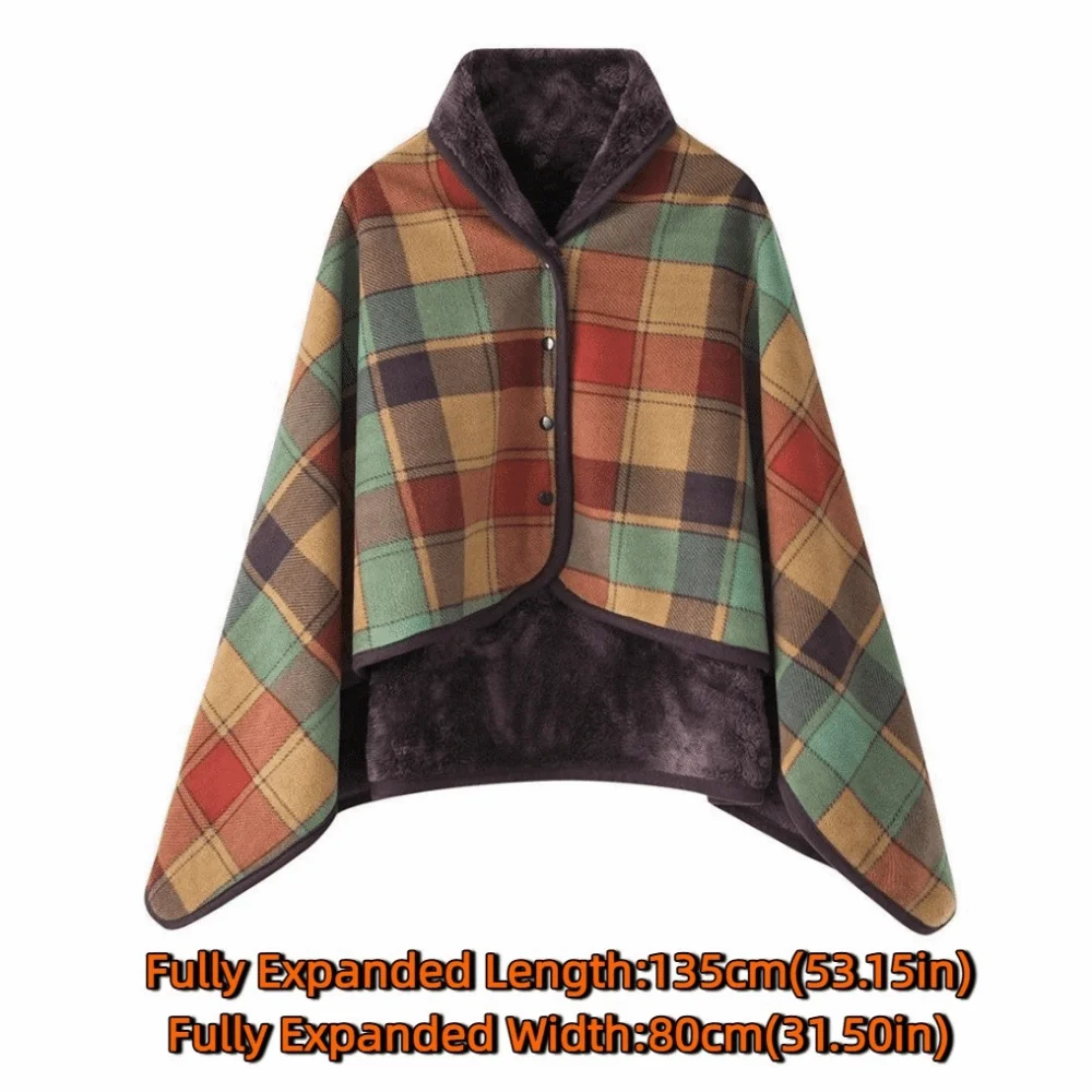 Lazy Plaid Wearable Blanket Fleece-lined Soft Home Shawl Blanket with Button Warm Thermal Blanket Outdoor Travel