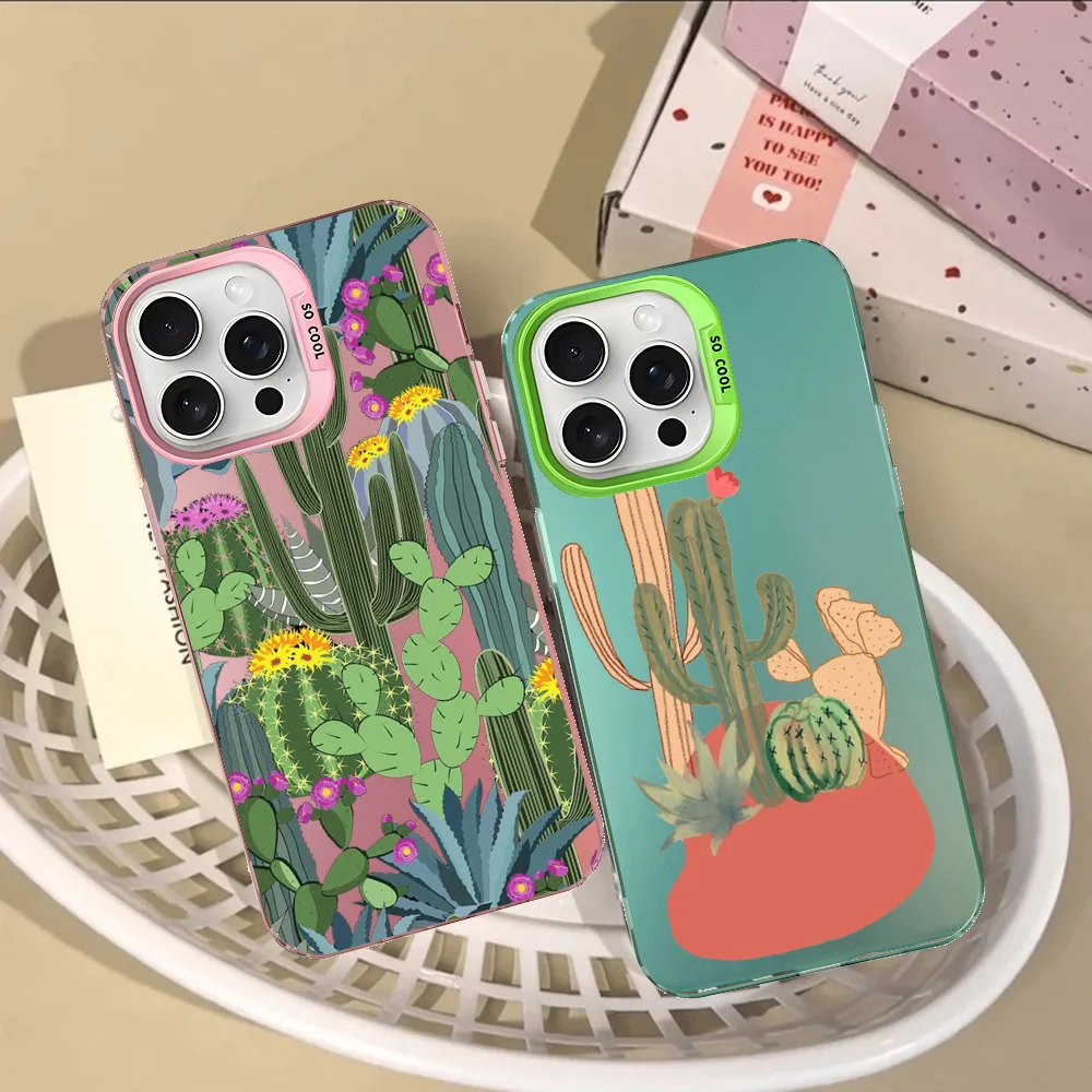 

Чехол для телефона с изображением мультфильма, летний кактус для IPhone 16, 15 Pro Max, чехол 14 Plus 13, 12, 11 цветов, серебристый чехол