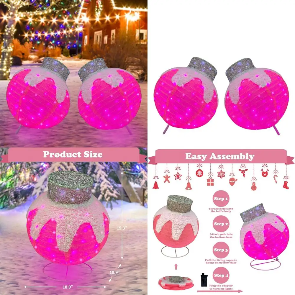 

Преллюлитные розовые всплывающие рождественские шары, 2 шт., 160 светодиодных фонарей с мигающими, складные подвесные фонарики для улицы и в помещении.