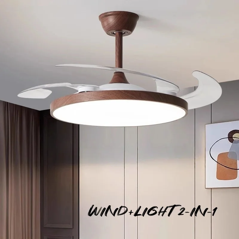 Modern Wood Finish Ceiling Fan Light With Remote Control 42 Inch Dimmable LED Fan Lamp Dining Room Bedroom Home Indoor Decor