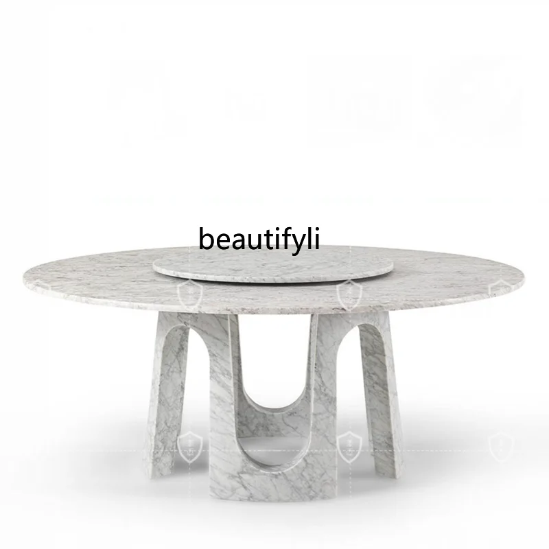 Natural Marble round Table Modern Simple Italian Light Luxury Stone Dining Table Rectangular Dining Table French