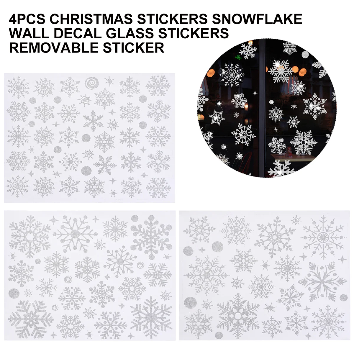 4 قطع من ملصقات ندفة الثلج لعيد الميلاد، شارات جدارية قابلة للإزالة لتزيين المنزل، ملصقات ندفة الثلج، ملصق قابل للإزالة #5