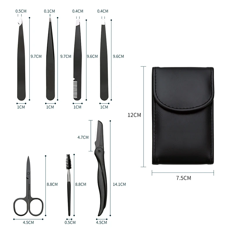 7 Piece Professional Stainless Steel Eyebrow Tweezers Set Hair Slant Tool Set