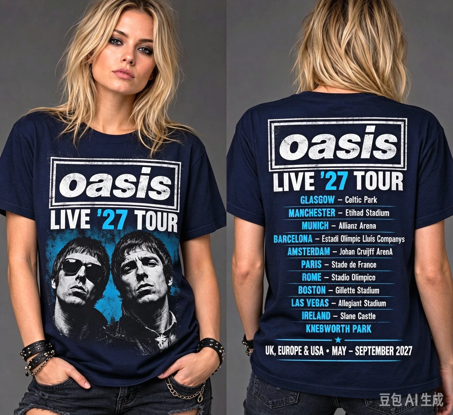 Oasis Live '27 Tour, schwarzes T-Shirt mit grafischem Aufdruck, unisex, Sommer 2026, für Herren und Damen, sportlich, atmungsaktiv, schnelltrocknend, Streetwear, Y2K-Stil. – Detail 7
