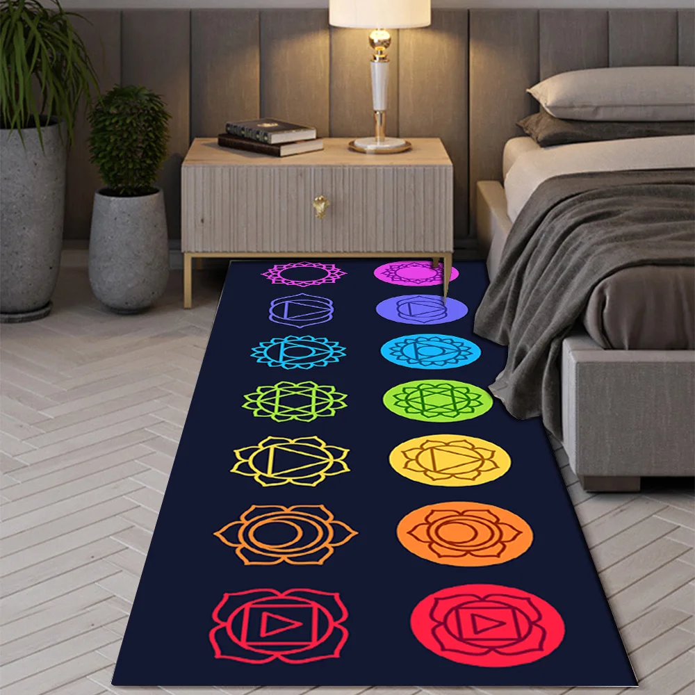 Indian Bohemian Seven Chakras Carpet Mandala Yoga Meditation Flower of Life Flower Suitable Bedroom Room Decor Anti-slip Rugs