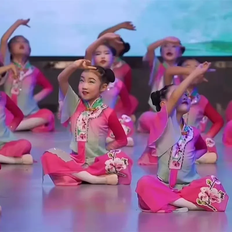 Infantil Fantasia de Dança Clássica, Jasmim, Yangko, Dança, Borboleta, Ventilador chinês, Guarda-chuva, Menina, Fluindo