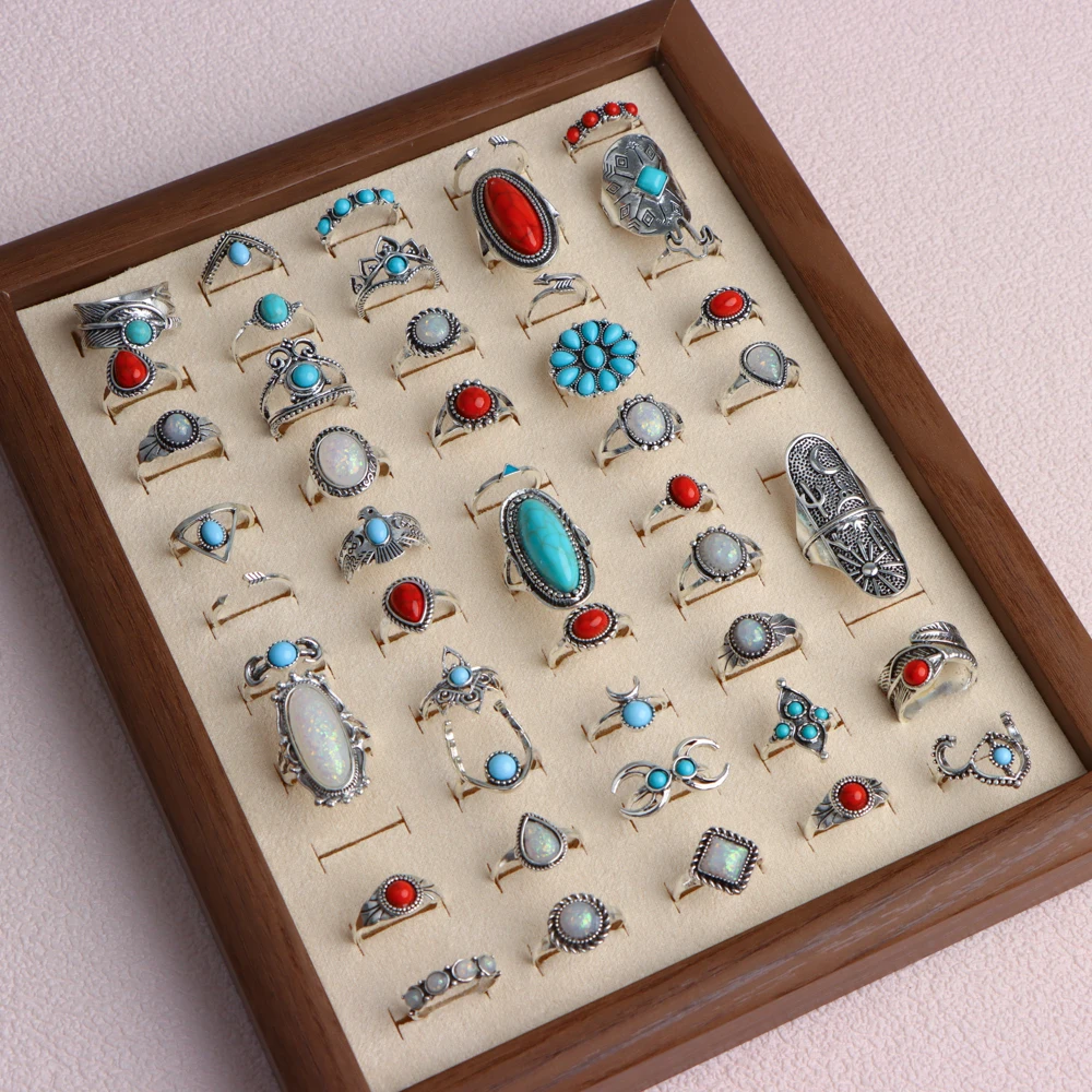 20/30/قطعة/الوحدة موضة بوهيميا الحجر الطبيعي متعدد الألوان أصابع خواتم للنساء مزيج نمط خمر مجوهرات اكسسوارات هدايا الحفلات #1