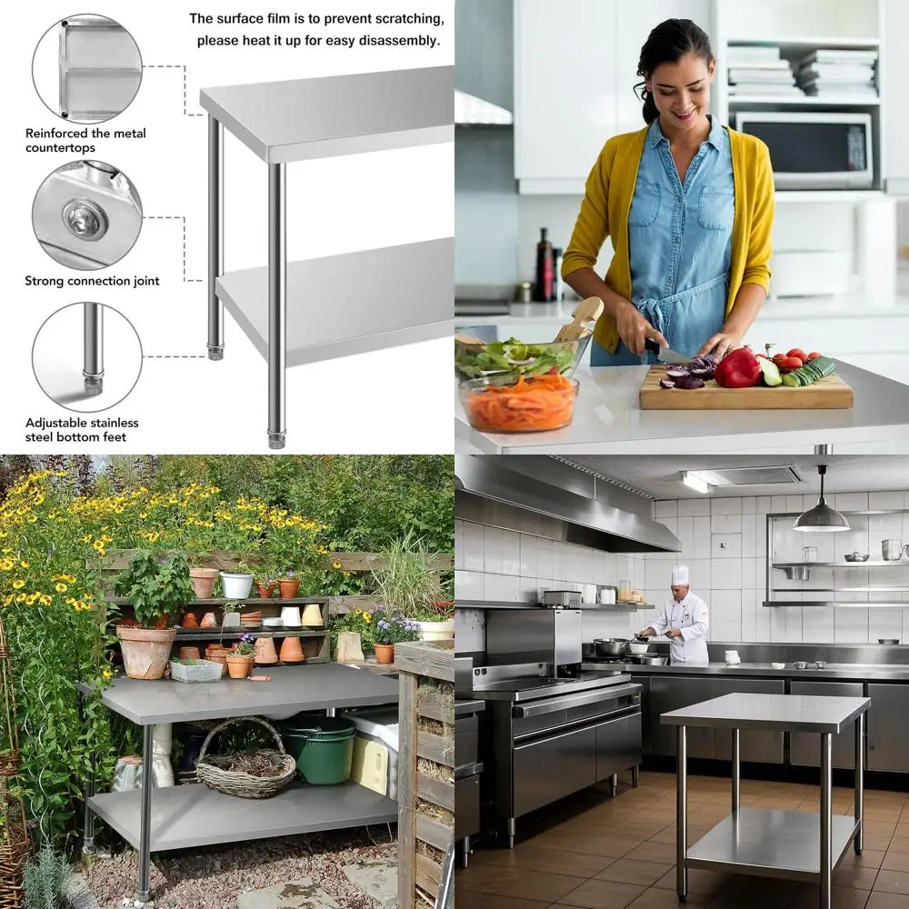 

Стол для подготовки продуктов из нержавеющей стали, одобренный NSF, 30 x 24 дюйма, с нижней полкой, для коммерческих кухонь, дома и праздничного использования