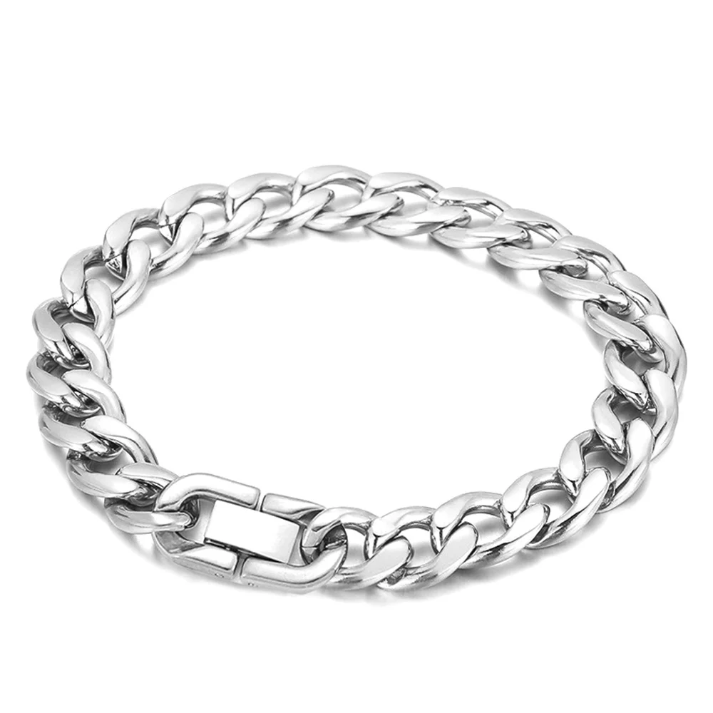 Hip Hop Curb Cuban Link Bracelet Male 12mm Silver Color Stainless Steel Chain Bracelets for Men Fashion Wristband Jewelry Gift