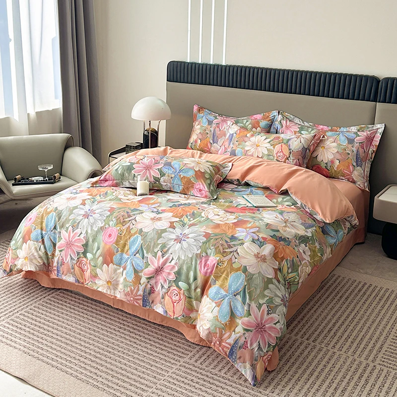 Colorful Flowers Duvet Cover Set Garden Style Quilt Cover 100% Cotton High Quality Queen King Size Bedding Set for Girls Woman